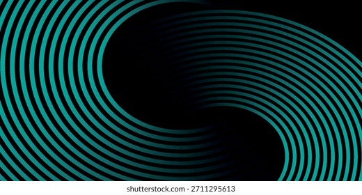 Líneas geométricas Abstractas que brillan sobre un fondo verde oscuro. Concepto de tecnología futurista con líneas circulares verdes brillantes modernas.