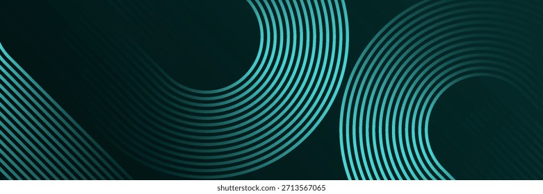 Abstract geometric lines glowing on a dark green background. Futuristic technology concept with modern sparkling green circular lines