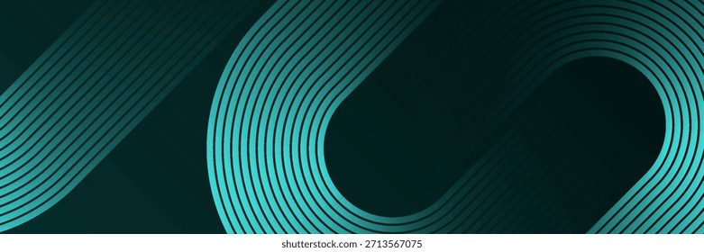 Abstract geometric lines glowing on a dark green background. Futuristic technology concept with modern sparkling green circular lines