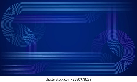 Abstract geometric lines on blue background. Futuristic tech banner with glowing stripes.