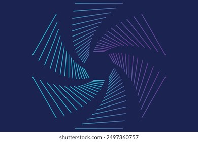 Abstract geometric lines on dark blue background. Modern shiny gradient purple blue hexagon lines pattern. Geometric stripe line art design. Technology futuristic concept.