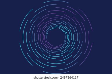 Abstract geometric lines on dark blue background. Modern shiny gradient purple blue hexagon lines pattern. Geometric stripe line art design. Technology futuristic concept.