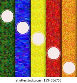 Abstract geometric lines pattern. Brochure cover design. Blue, yellow, red, orange, pink and green vector banner poster.
