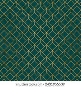 Abstract geometric lines pattern with cubes on green  background.