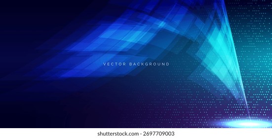 Líneas geométricas Abstractas de velocidad sobre fondo azul oscuro con decoración brillante de puntos. Ilustración vectorial