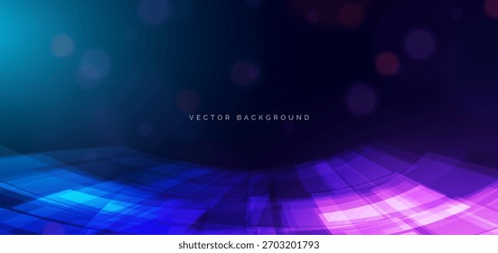 Abstractas líneas geométricas de velocidad sobre fondo azul oscuro con decoración bokeh. Ilustración vectorial