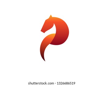 Abstract geometric logo brown red horse 