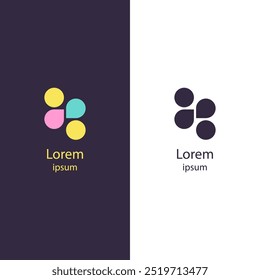 Logotipo geométrico Abstractas con Formas circulares, colores vibrantes y un diseño minimalista. Adecuado para branding, startups o agencias creativas con un enfoque moderno.