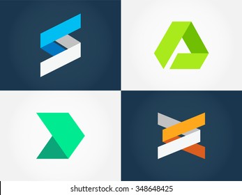 Abstract geometric logo collection. Minimalistic origami shape logo set. Simple graphic design elements for your company logo. Creative triangle business icon set in modern flat style. Vector elements