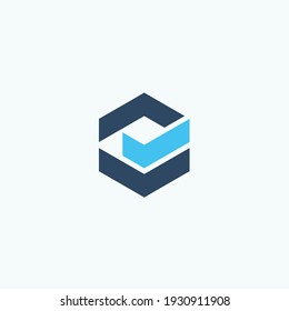 Abstract geometric logo concept, check mark icon, unusual letter B, vector illustration