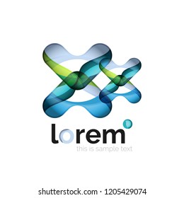 Logo geométrico abstracto creado con formas lisas superpuestas, icono de negocio vectorial