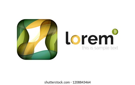 Logo geométrico abstracto creado con formas lisas superpuestas, icono de negocio vectorial