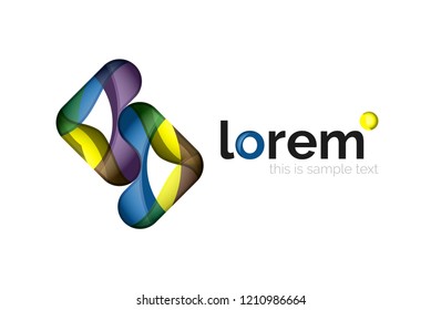 Logo geométrico abstracto creado con formas lisas superpuestas, icono de negocio vectorial