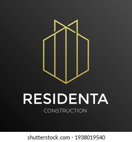 Resumen de diseño de logotipo geométrico para inmobiliaria, o empresa constructora. Icono vector minimalista de torres residenciales.