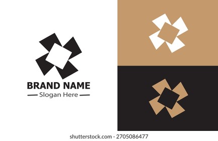 Diseño geométrico Abstractas del logotipo con los cuadrados y los triángulos rotatorios en el fondo blanco.