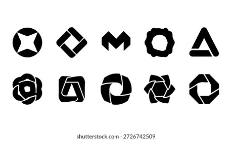 Conjunto de diseño de logotipo geométrico Abstractas con Formas circulares y poligonales Ilustración vectorial de silueta única para la identidad de marca corporativa y la marca comercial moderna