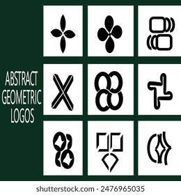 Diseño de logotipos geométricos abstractos, diseño de iconos, colección de logotipos abstractos Ilustración aislada en blanco. Geometría sagrada. Líneas negras sobre fondo blanco