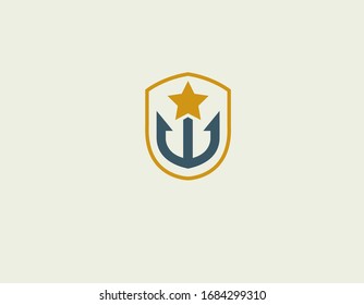 Abstract geometric logo icon anchor with a star in geometric form in the form of a shield for your company