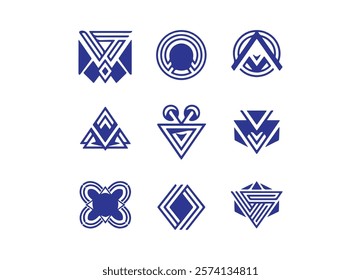 An abstract, geometric logo icon with interlocking shapes, sharp angles, and clean symmetry. Bold lines, gradient tones, and vibrant colors evoke modernity, balance, and creative sophistication