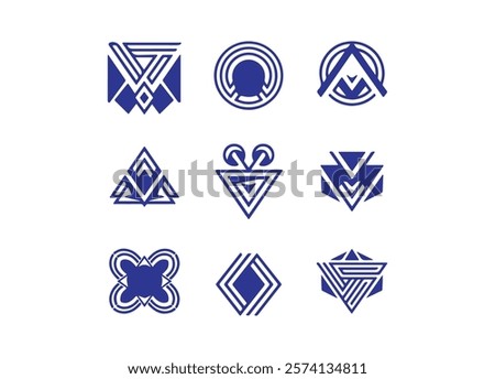 An abstract, geometric logo icon with interlocking shapes, sharp angles, and clean symmetry. Bold lines, gradient tones, and vibrant colors evoke modernity, balance, and creative sophistication