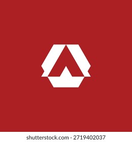Logotipo geométrico Abstractas sobre fondo rojo, que representa un edificio o estructura estilizada con ángulos nítidos y un diseño moderno, que evoca la innovación y la arquitectura