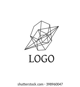 Abstract geometric logo in perspective. Line design, vector isolated. Trendy hipster icon. Line design element. Line figure in 3d. Linear symbol. 