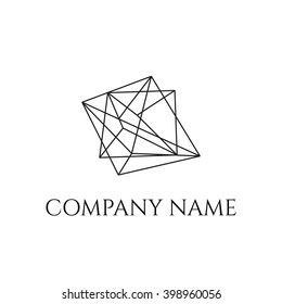 Abstract geometric logo in perspective. Line design, vector isolated. Trendy hipster icon. Line design element. Line figure in 3d. Linear symbol. 