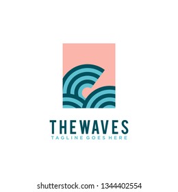 abstract geometric logo with waves on rectangle concept design vector illustration. water wave logo concept 