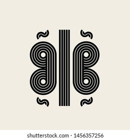 Abstract geometric logo.Decorative icon.BB monogram.Typographic elements.Lettering sign with double, decorative letter b.Line shape.Elegant branding symbol.Ornaments isolated on light background.