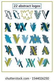 Abstract geometric logotype collection. contains 22 items. decorative style clipart. flat logo set for your company.  