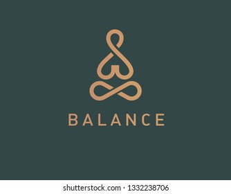 Abstract geometric logotype linear icon yoga person balance