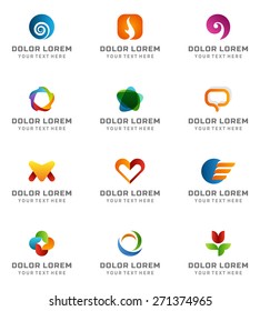 Abstract geometric logotypes design template elements business, creative symbols vector set. 