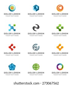 Abstract geometric logotypes design template elements business identity, creative symbols vector set. 