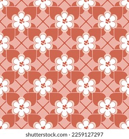 Abstract Geometric Lotus Flowers Leaves Art Deco Style Vector Seamless Pattern Trendy Fashion Colors Minimal Diagonal Tile Texture Perfect for Allover Print or Wrapping Paper Peach Pink Tones