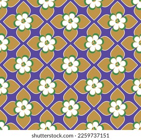 Abstract Geometric Lotus Flowers Leaves Art Deco Style Vector Seamless Pattern Trendy Fashion Colors Minimal Tile Texture Perfect for Allover Print or Wrapping Paper Electric Purple Orange Green Tones