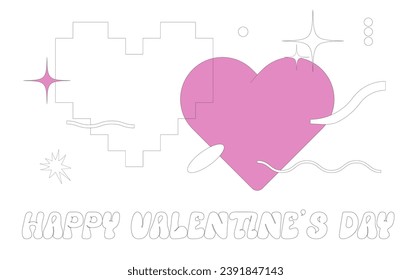 Abstract geometric love heart with glitches for Valentine's day invitation.