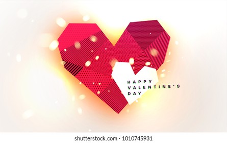 Abstract geometric love heart with glowing sparkles for Valentine's Day invitation card design