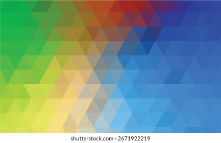 Abstractas geométrico bajo fondo de polietileno vibrante verde, amarillo, azul y triángulos degradados rojos