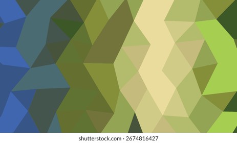 Abstract geometric low poly background with a gradient from blue through green to yellow and beige. Scalable vector format suita...