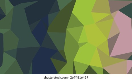 Abstractas fondo geométrico de bajo poli con un gradiente de verde oscuro a verde lima y rosa claro.