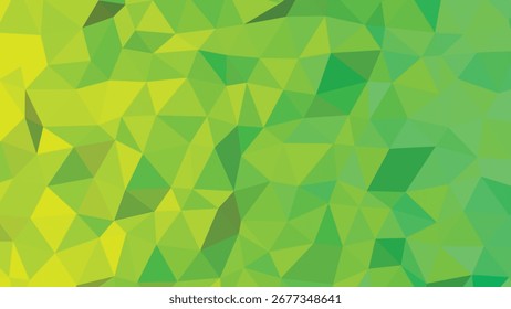 Abstract geometric low poly background with a gradient from bright yellow-green to emerald green