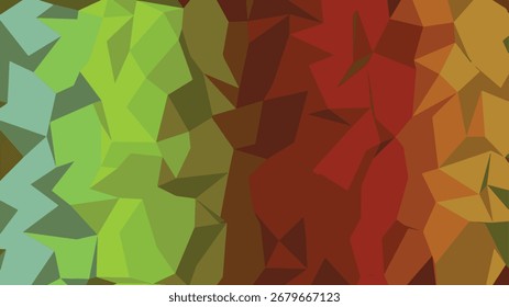 Abstract geometric low poly background with a gradient of green, brown, and orange colors. Scalable vector format suitable for print and digita...