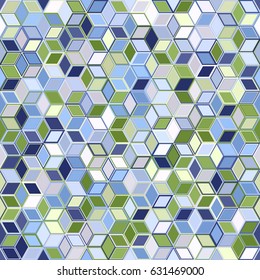 Abstract geometric low poly cubes ornament vector illustration. Seamless pattern. Spring summer green blue gradient mosaic texture background.