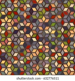 Abstract geometric low poly cubes ornament vector illustration. Seamless pattern. Red, black, white, beige, brown gradient mosaic texture background.