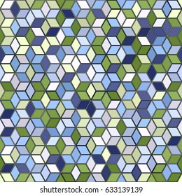 Abstract geometric low poly cubes ornament vector illustration. Seamless pattern. Spring summer green blue gradient mosaic texture background.