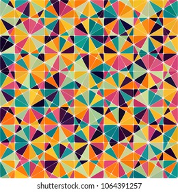 Abstract geometric low poly hexagon diamond triangle ornament vector illustration. Seamless pattern. Spring summer mosaic texture background for prints, textile, fabric, package, cover, greeting card