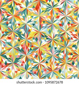 Abstract geometric low poly hexagon diamond triangle ornament vector illustration. Seamless pattern. Spring summer mosaic texture background for prints, textile, fabric, package, cover, greeting card