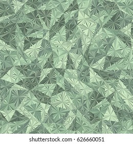 Abstract geometric low poly radial striped triangles ornament vector illustration. Seamless pattern.  Green leaves gradient mosaic texture background.