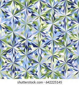 Abstract geometric low poly triangles hemp ornament vector illustration. Seamless pattern.  Spring summer green blue gradient mosaic texture background.