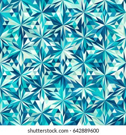 Abstract geometric low poly triangles hemp ornament vector illustration. Seamless pattern.  Sea blue gradient mosaic texture background.